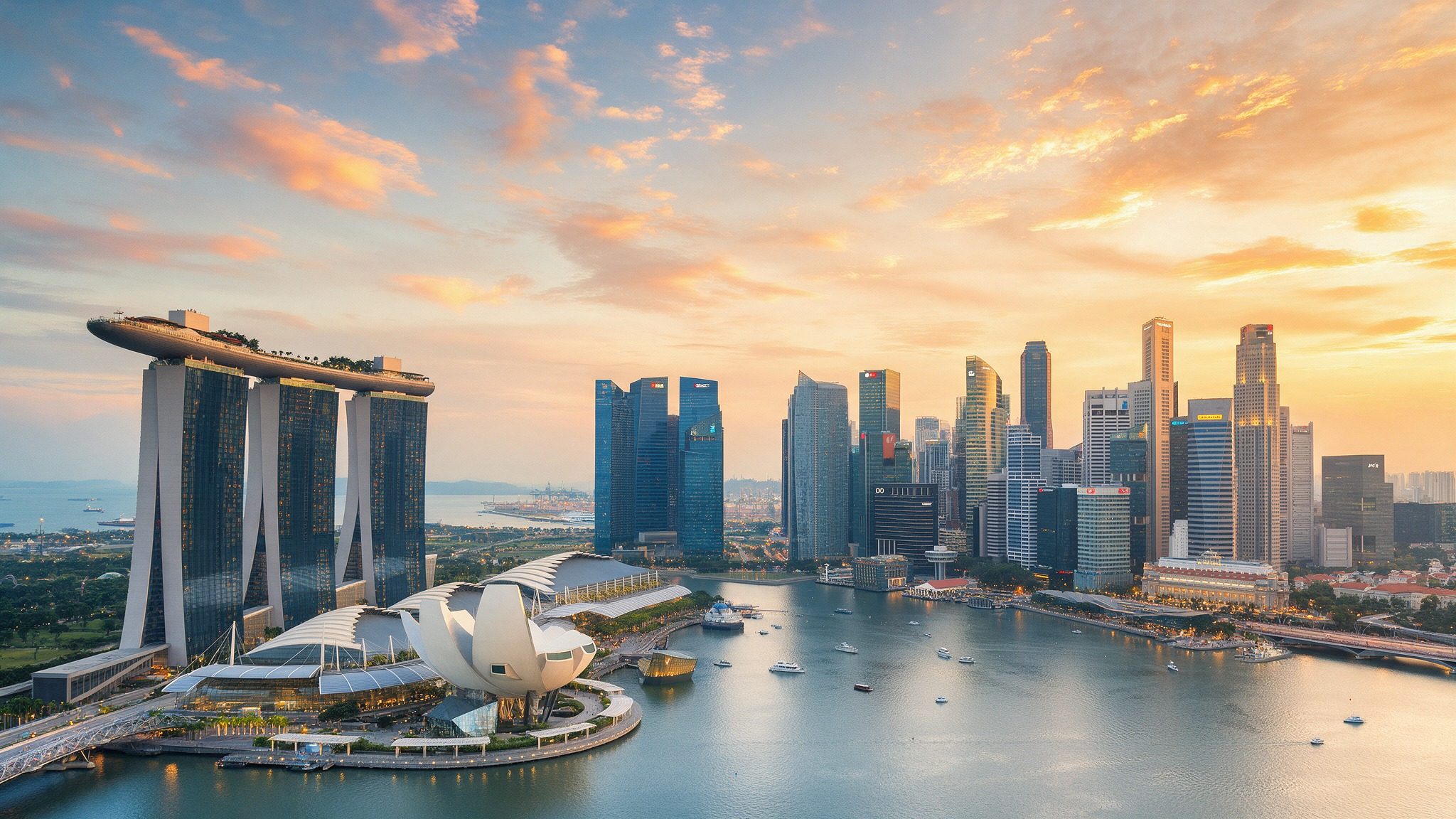 The Singapore skyline at sunset